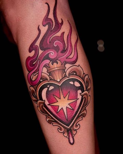 New Tattoo Styles, Anniversary Tattoo, Instagram Amsterdam, Hawk Tattoo, Sacred Heart Tattoos, Neotraditional Tattoo, Pink Tattoo, Bottle Tattoo, Flame Tattoos