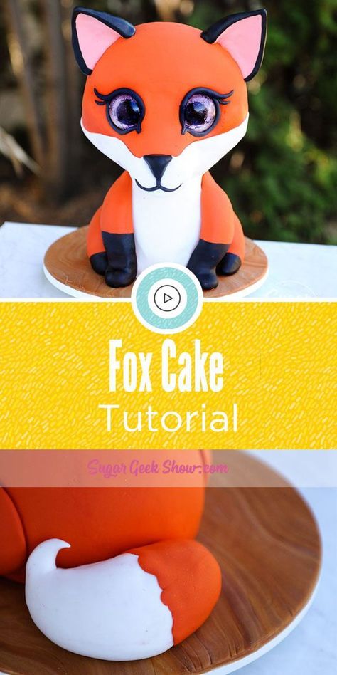 Fox Cake Tutorial Easy Football Cake, Football Cake Ideas, Fox Cakes, Fondant Flowers Cake, Woodland Cakes, Geek Cake, Geek Recipes, Cake Competition, Sugar Geek