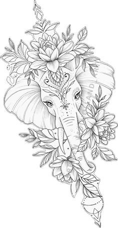 Animal Thigh Tattoo, Mandala Tattoo Sleeve Women, Elephant Thigh Tattoo, Mandala Elephant Tattoo, Thigh Piece Tattoos, Arm Sleeve Tattoos For Women, Floral Thigh Tattoos, Elephant Tattoo Design, Tattoos For Women Half Sleeve