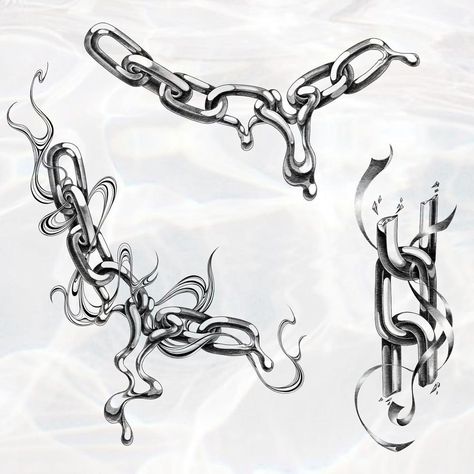 Simple Chain Tattoo, Chain Tattoo Stencil, How To Draw Metal, Chain Sketch, Chain Tattoo Design, Cute Arm Tattoos, Ink Doodle Art, Chain Tattoos, Tattoo Chain