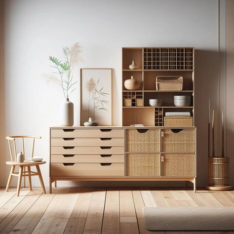 Japandi Dresser Ideas: Sleek Storage Solutions - Mojo Boutique Japandi Dresser, Elegant Japandi, Japandi Furniture, Japandi Bedroom, Dresser Ideas, Sleek Storage, Japanese Zen, Japandi Style, Purse Organization