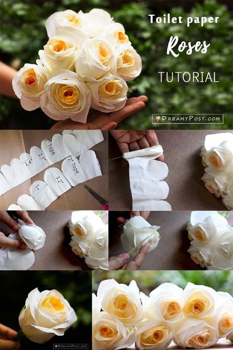 Quickly make a toilet paper rose, #paperrose step by step tutorial, how to make paper flower, toilet paper crafts #paperflower #flowermaking #flowertutorial Toilet Paper Rose, Toilet Paper Flowers, Tissue Paper Roses, Toilet Paper Art, Crepe Paper Roses, Diy Fleur, Tissue Flowers, Toilet Paper Crafts, Crepe Paper Flowers