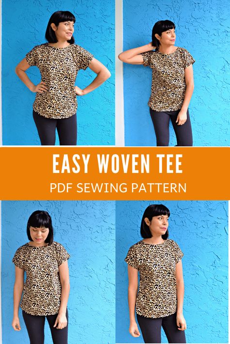 Blouse Patterns Free Pdf, Womens Woven Top Sewing Pattern, Free Woven Sewing Patterns, Woven Blouse Sewing Pattern, Free T Shirt Patterns For Women, Woven T Shirt Sewing Pattern, T Shirt Patterns For Women, Woven Tee Sewing Pattern, Free Woven Top Sewing Pattern