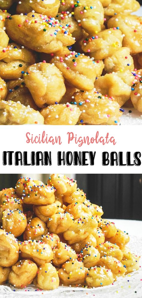 Italian Fried Cookies, Honey Balls Italian Easy, Honey Balls Italian, Italian Honey Cookies, Italian Christmas Dessert Recipes, Honey Balls Recipe, Sicilian Desserts, Italian Fried Dough, Fried Dough Balls