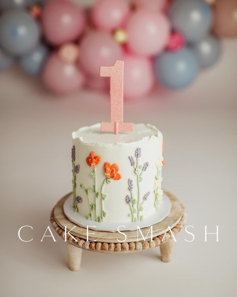 1st Birthday Cheesecake, Smash Cake Floral, 1st Birthday Tea Party Cake, Wildflower 1st Birthday Cake Smash, First Birthday Cake Floral, Whimsical One Year Birthday, Flower Themed One Year Birthday, 1st Birthday Flower Cake, Whimsical Smash Cake