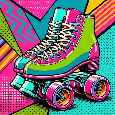 Pop Art Mural Wall, 80s Illustration Graphics, Pop Art 90s, Retro Modern Art, 80s Rollerskate, Pop Art Background Design, Neon Design Graphic, Pop Art Fashion Photography, 90s Illustration