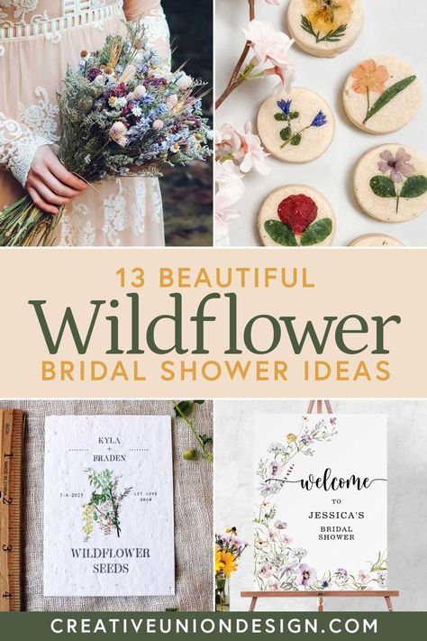 Wildflowers! One of our favorite spring and summer bridal shower trends. If you are the maid of honor or mother of the bride and you are planning your bridal shower theme, we are here to help! Get inspired with wildflower themed invitations, signs, thank you cards, favors, decorations, cookies, seed packets, bridesmaid gifts and more. Plan a wildflower themed shower that will make honey bees jealous! Nature Theme Bridal Shower Ideas, Wildly In Love Theme, Bridal Shower Flower Themes, Garden Style Bridal Shower Ideas, Botanical Shower Theme, Bridal Shower Botanical Theme, Wild Flower Bridal Shower Decor, Wild Flower Shower Ideas, Garden Party Bridal Shower Favors