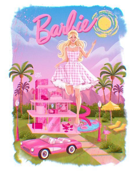 Barbie movie poster | Behance Barbie Illustration, Lifestyle Editorial, Barbie Paper Dolls, Frame By Frame Animation, Watercolor On Wood, Pink October, Illustration Ideas, Barbie Movie, Fashion Illustration Sketches