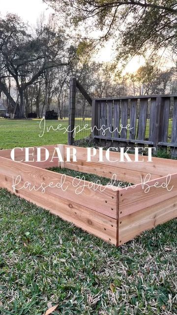 Candace | Our Homegrown Grace on Instagram: "How about a quick, inexpensive garden project!! Today we started on our raised beds! I’m loving how pretty they are! Can’t wait to fill them!! You too can make a raised garden bed! For one bed you only need 6 cedar fence pickets and 1/2 of an 8’ board of your choice! One bed came in right under $30 {minus cost of screws}. I’m so ready to plant my spring garden!!! What are you growing this spring? Are you growing in raised beds, in ground, containers?! Raised Bed Fencing, Cedar Fence Posts, Picket Fence Garden, Raised Bed Frame, Cedar Fence Pickets, Cedar Raised Garden Beds, Garden Boxes Diy, Fence Pickets, Cedar Garden