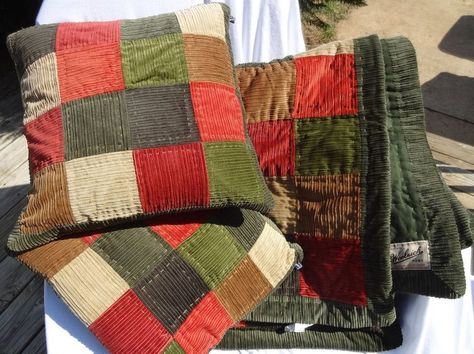 SET WOOLRICH Corduroy Patchwork Earthy Rustic FULL DOUBLE QUILT ... King Size Bedspreads, Sewing Blankets, Corduroy Patchwork, Quilts Patchwork, Quilt Comforter, Memory Quilt, Down Pillow, King Comforter, Bedspreads