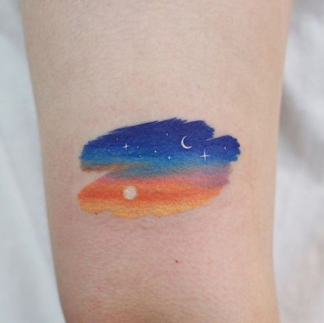 Space Tattoos For Women, Crayon Tattoo, Cute Small Tattoos With Meaning, Tattoo Space, Sunset Tattoo, Sunset Tattoos, Horoscope Tattoos, Boho Tattoos, Small Tattoos With Meaning