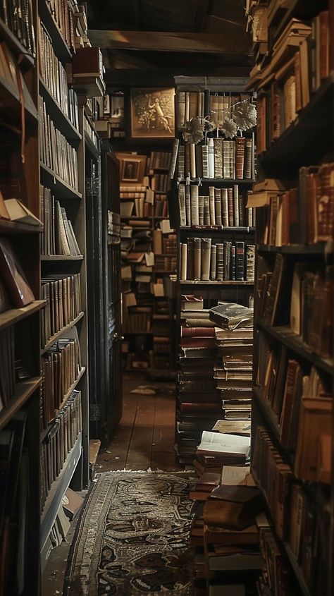 "Vintage Library Nook: A cozy corner of an old #bibliophile filled with shelves stacked high with #antique dusty old books. #reading #libraryinspiration #vintage #booklover #oldworldcharm #aiart #aiphoto #stockcake ⬇️ Download and 📝 Prompt 👉 https://stockcake.com/i/vintage-library-nook_1112921_319237". Dark Maximalism Library, Old Books On Shelf, Reading Corner Dark Academia, Antique Book Store Aesthetic, Vintage Bookshop Aesthetic, Autumn Library Aesthetic, Old Classic Aesthetic, Library Aesthetic Photos, Old Libraries Aesthetic