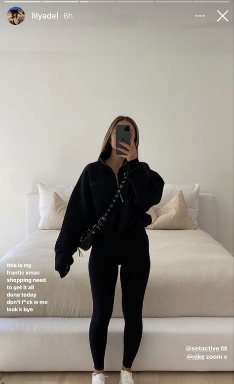 Lily Adel, Black Sweats Outfit, Fashion Outfits Aesthetic, Outfits Leggins, Leggings Outfit Winter, Styling Outfits, Errands Outfit, Sweats Outfit, Looks Jeans