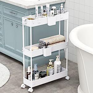 Laundry Room Narrow, Slim Storage Cart, Freestanding Bathroom Shelves, Slim Storage, Organization Cart, Rolling Utility Cart, Mobile Shelving, Small Bathroom Organization, Rolling Storage Cart