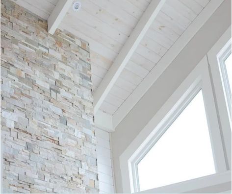 White Washed Ceiling, White Wash Ceiling, Camp Interior, House Accents, White Washed Pine, Log Home Interior, Indoor Swimming Pool Design, Ceiling Cladding, Roof Ideas