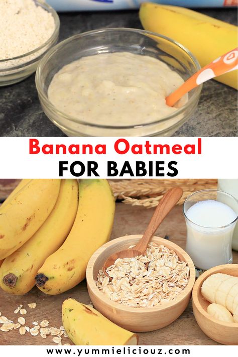 How to make banana oatmeal for babies. This baby food recipe is so quick and easy. Perfect for breakfast, lunch, or dinner. Baby Food For 5 Month Baby, How To Make Baby Oatmeal, How To Make Baby Puree Food, Babyfood Homemade Recipes, Banana Puree Recipe, Pureed Oatmeal, Baby Purée Recipes, Banana Puree For Baby Stage 1, Baby Food For 9 Month Old