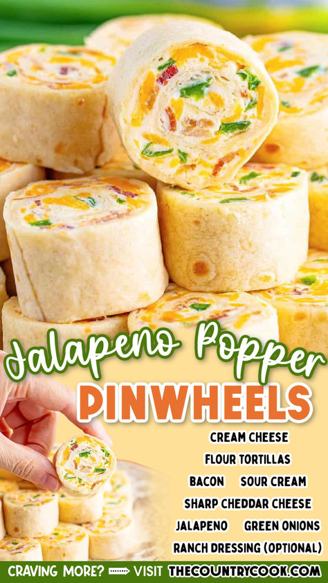 Jalapeno Popper Pinwheels, Pinwheel Appetizers, Pinwheel Recipes, Country Cook, Meatless Main Dishes, Appetizers Easy Finger Food, Delicious Appetizer Recipes, Best Appetizer Recipes, Jalapeno Popper