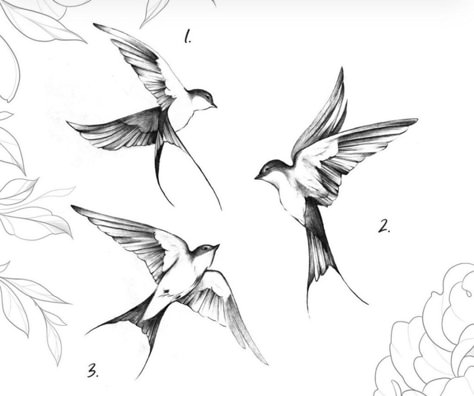 Swallow Tattoo Realistic, 2 Sparrows Tattoo, 3 Sparrow Tattoo, Realistic Sparrow Tattoo, 3 Swallows Tattoo, Swallows Drawing, Realistic Swallow Tattoo Design, 2 Swallows Tattoo, Small Swallow Tattoo