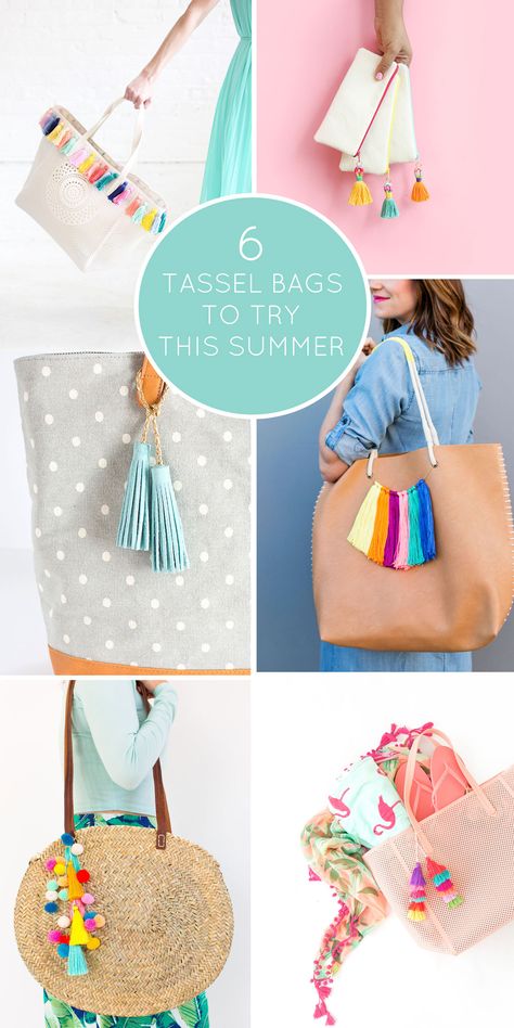 6 Summer Inspired DIY Tassel Tote Bag Projects to Try // DIY Tassel // Easy… Bag Tassel Diy, Diy Bags Easy, Diy Summer Crafts, Diy Tote, Diy Sac, Bags Diy, Diy Fashion Accessories, Diy Vetement, Diy And Crafts Sewing