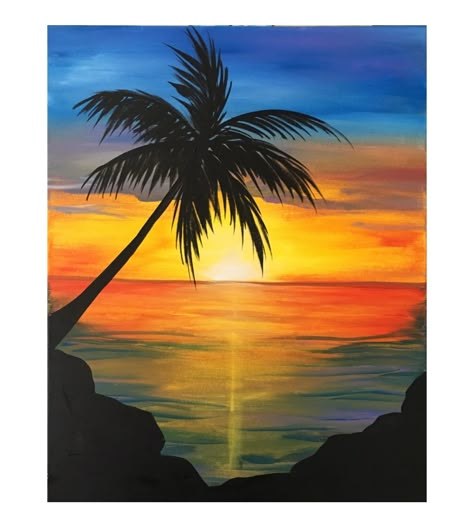 Sunset Painting Easy, Easy Landscape, Sunset Canvas Painting, Easy Landscape Paintings, Painting Simple, Black Canvas Paintings, Sunrise Painting, Christmas Paintings On Canvas, Simple Painting