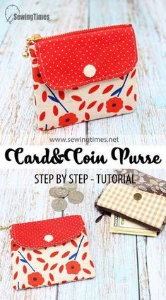 Small Wallet Diy, Card Purse Pattern, Credit Card Wallet Pattern, Coin Purse Pattern, Coin Purse Tutorial, Wallet Sewing Pattern, Purse Sewing Patterns, Making Bags, Zipper Pouch Tutorial