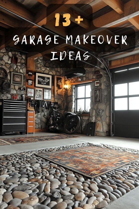 Looking to transform your garage? Click to explore 13 makeover ideas that turn clutter into cool spaces! 🛠️🚗 #GarageMakeover #HomeImprovement #SpaceTransformation #DIYProjects #OrganizedHome Garage Recreation Room Ideas, Garage Upgrade Ideas, Womans Garage Ideas, Garage To Office Conversion Ideas, Small Garage Renovation, Rooms Above Garage Ideas, Garage Organization Design, Maximize Garage Space, Turn Garage Into Man Cave