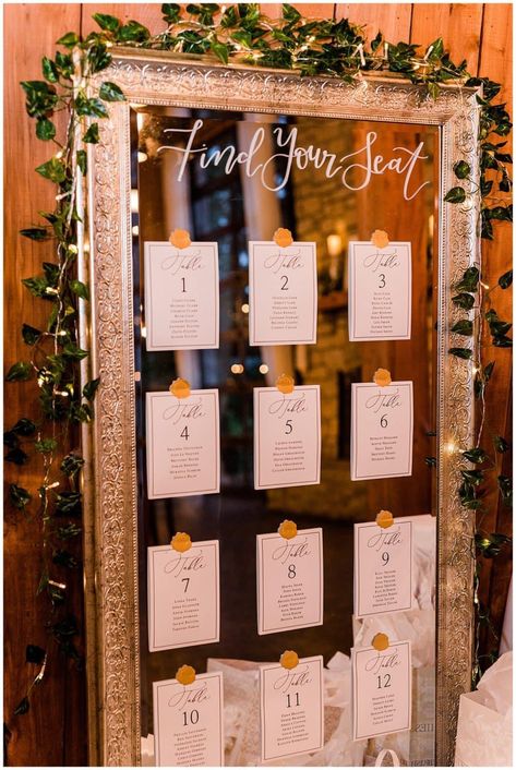 Find Your Seat Wedding Ideas Mirror, Wedding Seating Chart Display, Wedding Mirror, Madison Wedding, Seating Plan Wedding, Future Wedding Plans, Wedding Prep, Seating Chart Wedding, Wedding Bar