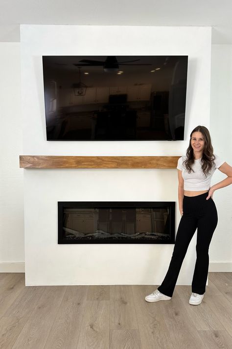 How To DIY An Amazing Electric Fireplace Surround and Mantel Drawer Mantel Drawer, Electric Fireplace Surround, Diy Electric Fireplace, Diy Fireplace Mantle, Modern Electric Fireplace, Kallax Hack, Electric Fireplace Mantle, Electric Fireplace Wall, Built In Electric Fireplace