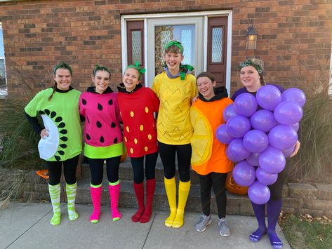 Womens Fruit Costume, Group Fruit Halloween Costumes, Veggie Halloween Costumes, Kiwi Halloween Costume, Fruit Custome Halloween, Adult Fruit Costume, Fruit Group Costume, Fruit Costumes Group, Fruit And Vegetable Costumes Diy