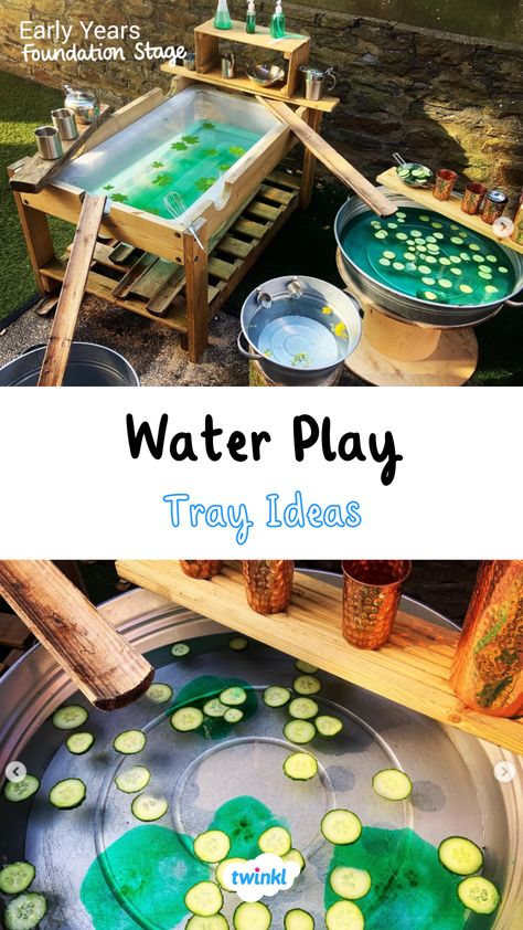 Lovely water play eyfs thanks to @timetofly_abc. To explore more water play ideas click the pin. Early Years Water Play, Eyfs Water Area Outside, Outdoor Water Area Eyfs, Water Tray Eyfs, Water Play Eyfs, Water Area Eyfs, Water Tray Ideas, Water Tray Ideas Eyfs, Water Table Ideas