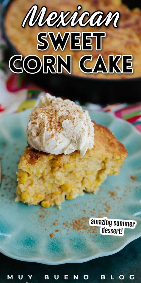 Authentic Mexican sweet corn cake, also known as pan elote Mexicano, is a cross between a tres leches cake and a pineapple upside down cake. This Mexican sweet corn cake is a rustic summer dessert that's so easy to make and great for any occasion. Bring it to potlucks or get-togethers this summer! Mexican Corn Cakes Recipe, Mexican Pie Dessert, Sweet Corn Cakes Mexican, Corn Tortilla Dessert, Corn Dessert Recipes, Mexican Sweet Corn Cake, Mexican Sweet Corn, Corn Dessert, Mexican Corn Cakes