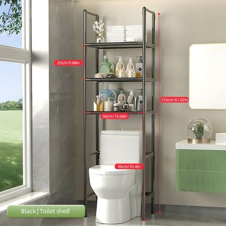 3-Tier Over Toilet Storage Rack Space Save Metal Bathroom Organizer Freestanding Over The Toilet Storage with Guardrail for Bathroom / Restroom / Laundry Say goodbye to drilling holes! This over washer storage shelf features a no-drill installation, saving you time and effort. Simply place it above your toilet or washer and adjust height to fit your needs ( adjustable method is in sailboat style). This over toilet storage shelf is designed to meet all your storage needs in various areas of your Bathroom Storage Over Toilet, Bathroom Storage Shelf, Over Toilet Storage, Bathroom Organizers, Over The Toilet Storage, Toilet Shelves, Over The Toilet, Metal Bathroom, Storage Bathroom