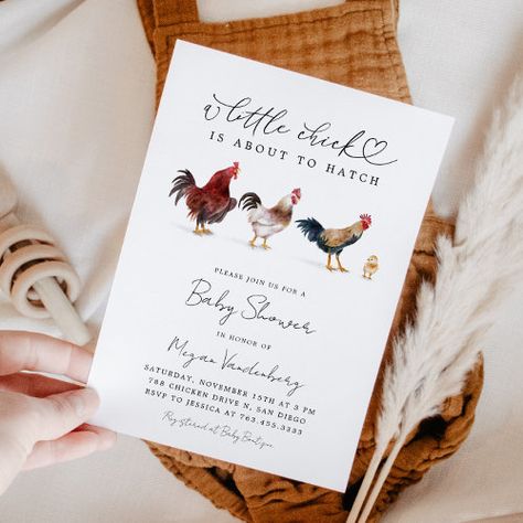 $2.8 | Rustic Chicken Baby Shower Invitation - chicken baby shower, farm theme baby shower, rustic, gender neutral, boho, rooster, a little chick, is about to hatch, baby chick, watercolor Chicken Gender Reveal, Chicken Themed Baby Shower Ideas, Chicken Baby Shower Theme, Farm Themed Baby Shower Ideas, Farm Baby Shower Theme, Rustic Chicken, Farm Baby Shower, Baby Moses, Baby Shower Invitation Cards