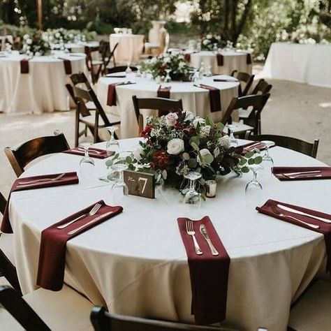 colored or textured napkins add to the overall look of the table Rustic Barn Wedding Reception, October Wedding Colors, Fall Wedding Diy, Rustic Wedding Decorations, Barn Wedding Reception, Winter Wedding Decorations, Outdoor Fall Wedding, Wedding Color Inspiration, Wedding Winter