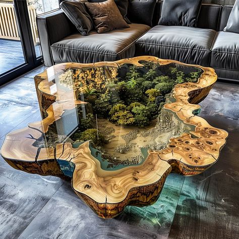 Nature-Inspired Elegance: Transform Your Living Space with Forest Epoxy Center Tables - ArtistryApex.com Diy Resin Furniture, Diy Remodeling, Seni Resin, Diy Resin Table, Epoxy Countertops, Resin And Wood Diy, Wood Resin Table, Epoxy Wood Table, Wood Forest