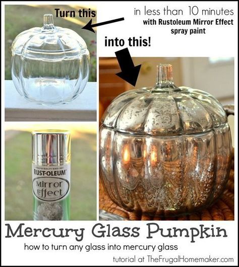 Mercury glass - oh the possibilities with this stuff!!!! Mirror Effect Spray Paint, Pumpkin Tutorial, Mercury Glass Diy, Deco Luminaire, Glass Pumpkins, 200 Calories, Fall Diy, Mercury Glass, Craft Time