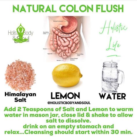 🌳By drinking 2 Teaspoons of Himalayan Salt dissolved in 1 Liter Of water with Lemon (for taste) , you're able to push waste through the… Natural Bowel Flush, How To Flush Out Your Bowels, Colon Flush, Water With Lemon, Lemon Diet, Detox Drinks Recipes, Home Health Remedies, Healthy Detox, Natural Detox