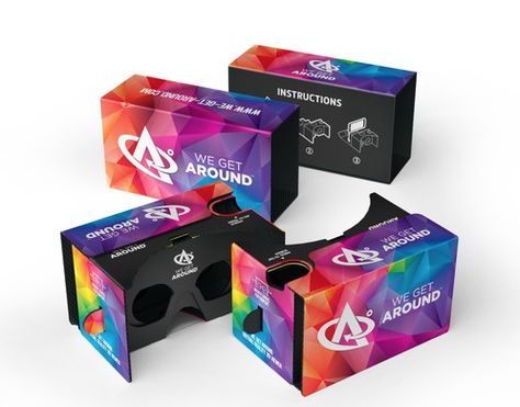 Above: We Get Around Unofficial Cardboard VR Viewer. Use the We Get Around Art Department to create your Unofficial Cardboard artwork and Standard and Premium Members receive a free Month of Membership (please ask Dan Smigrod before placing your artwork order). Love our "Blue" or "Multi-color" design and simply want your logo and website (instead of ours) for Unofficial Cardboard?  Pay We Get Around $399 ($299 for Standard and Premium Members of the We Get Around Referral Network.) Vr Cardboard, Virtual Reality Technology, 360 Virtual Tour, Art Department, Virtual Tour, Virtual Reality, Gum, Create Yourself, Color Design