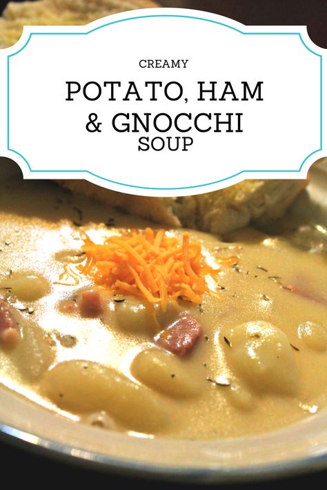 Creamy Potato, Gnocchi and Ham Soup Mantu Recipe, Gnocchi Recipes Easy, Gnocchi Recipes Soup, Gnocchi Dishes, Ham And Potato Soup, Potato Gnocchi, Gnocchi Soup, Ham Soup, Dumplings For Soup