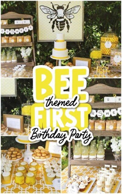 Bee Birthday Party Food Ideas, Bumble Bee Birthday Party Food, First Bee Day Cupcakes, Queen Bee First Birthday Party, Bee Birthday Party Food, Our Little Honey Is Turning One, Bee Day Party Ideas, First Birthday Foods, Bee Themed Birthday Party 1st