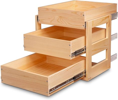 Amazon.com: Mulush Pull Out Drawers For Cabinets, 17''W×21''D×19''H Soft Close Slide Out Wood Shelves Storage Organizer for Kitchen, 3-Tier, Finished, Heavy-Duty, Bottom Assembly : Home & Kitchen