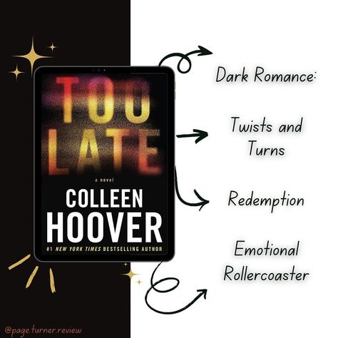 📚 Book Name: Too Late by Colleen Hoover 🎭 Genre: Dark Romance/Thriller ⭐️ My Rating: 4/5 📚 About the Book📚 Alright, so this book is wild! It’s about Sloan, who’s stuck in a toxic relationship with Asa, a total creep who’s into some shady stuff. Enter Carter, the hot undercover cop who makes things even more complicated. Drama, danger, and lots of intense moments—this book has it all! 😍💔 Colleen Hoover did an amazing job portraying the raw and dark sides of the characters. Sloan’s struggle ... Too Late Colleen Hoover, In A Toxic Relationship, Undercover Cop, Colleen Hoover Books, Toxic Relationship, Book Names, Colleen Hoover, Toxic Relationships, Too Late