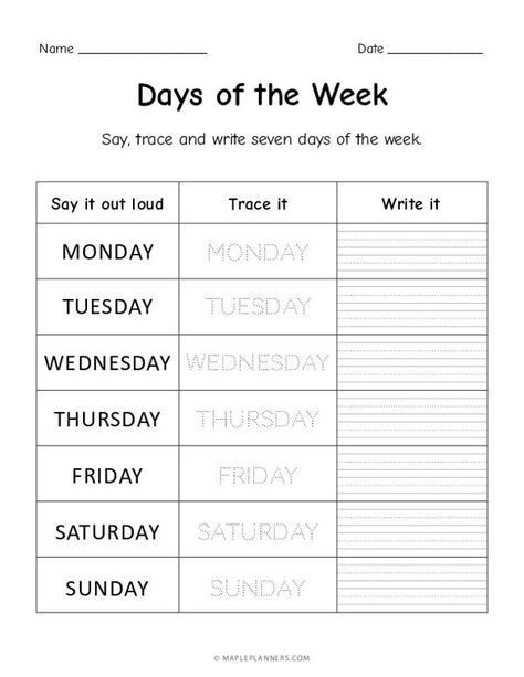 Days Of The Week Spelling Worksheet, Trace Days Of The Week, Days Of The Week Tracing Sheet, Days Of The Week Handwriting, Learn Days Of The Week Preschool, Trace And Write Sentences, Days Of The Week Worksheets For Kids, Days Of The Week Writing Practice, Week Days Worksheet