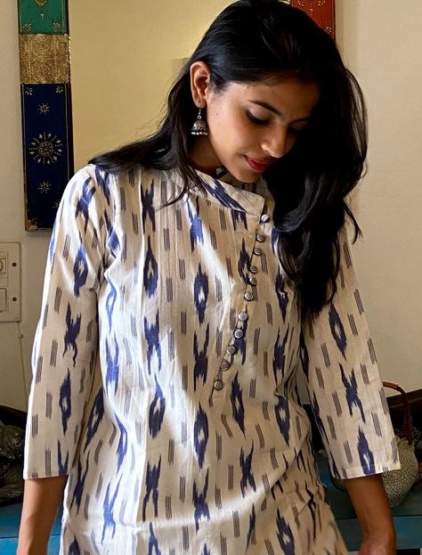 Ikat Top Designs, Ikat Kurta Designs Cotton, Ikat Kurta Designs, Cotton Kurti Designs, Cotton Kurti, Kurta Designs, Kurti Designs, Tops Designs, Hand Weaving