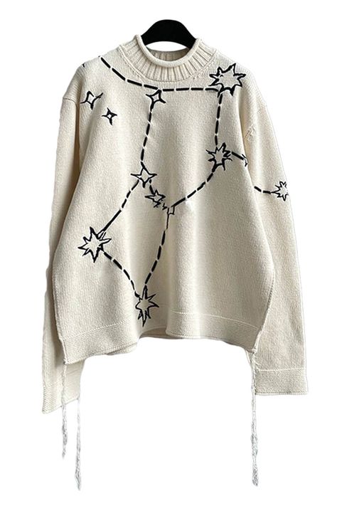 Star Constellations Embroidery Sweater Unisex Celestial Celestial Clothes Aesthetic, Celestial Print Clothing, Star Based Outfits, Mooncore Clothes, Starcore Clothes, Star Core Outfits, Celestial Outfit Ideas, Starcore Outfits, Star Inspired Outfits