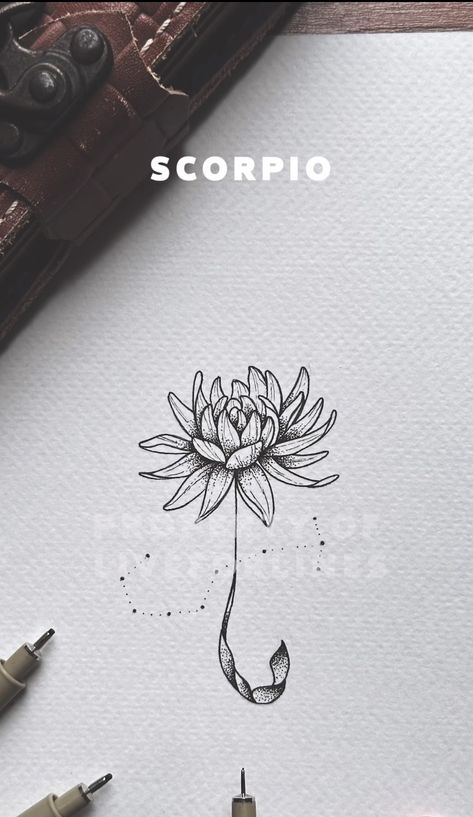 Credits Artist - Noah Instagram - liveforlines Scorpio Birth Flower, Scorpio Flower Tattoo, Scorpio Flower, Scorpio Tattoo, Birth Flower Tattoos, Flower Tattoo Designs, Birth Flower, Birth Flowers, Lotus Flower