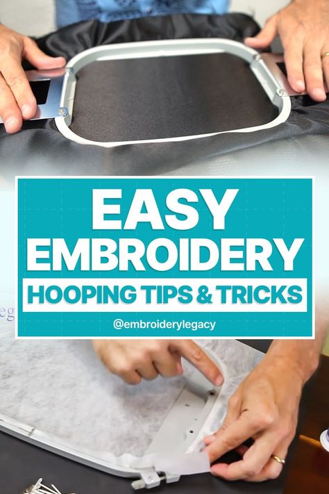 Easy Embroidery Hooping Tips & Tricks Embroidery Size And Placement, Embrilliance Tutorials, Embroidery Business Ideas, Embroidery Machine Projects, Janome Sewing Machine Tutorials, Machine Embroidery Ideas, Embroidery Tips And Tricks, Embroidery Tricks, Hooping Tutorials