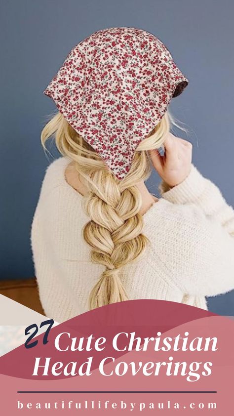 Looking for some new cute Christian head covering styles? Check out this list of the cutest affordable modest head covering styles for women out there! Cute Head Covering Ideas, Womens Head Coverings, Cute Headcoverings, Hair Cover Ideas, How To Wear A Head Covering, Hair Coverings Christian, Christian Head Covering Outfit, Head Covering Hairstyles, Diy Head Covering