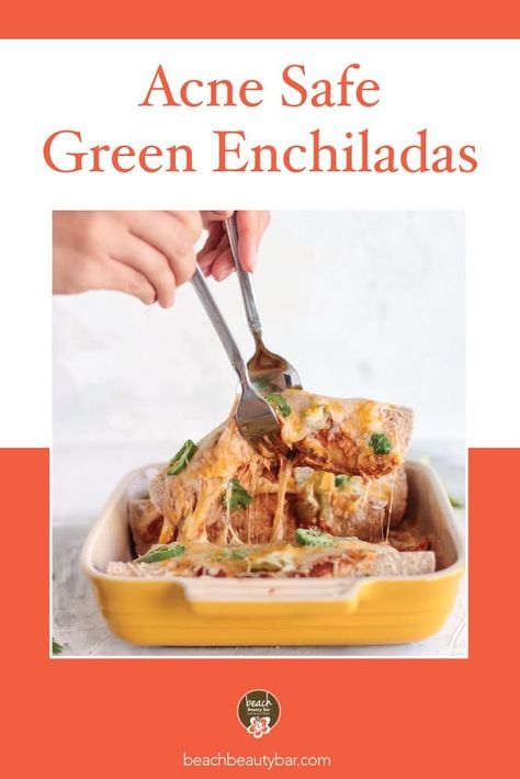 Clearing acne starts with cleaning up your diet and dairy is one of those ingredients to drop. Check out this great recipe that is healthy and tasty without any cheese. Click now to get the recipe and tell us what you think, and pin to save for later. #healthyenchiladas #dairyfreeenchiladas #acnesafefoods #acnesaferecipe Dairy Free Enchiladas, Green Enchiladas, Clearing Acne, Safe Green, Clear Your Skin, Healthy Skin Tips, Enchilada Recipes, Natural Skin Care Routine, Beach Beauty