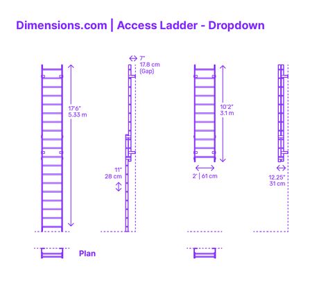 A dropdown access ladder is a retractable staircase designed for space efficiency and safe access to elevated spaces like lofts or attics. Typically, it's neatly stored flat against a ceiling or wall, and when required, it can be manually or mechanically unfolded to create a sturdy stairway. Downloads online #ladders #stairs #access #buildings #construction Ladder Staircase, Gym Architecture, Ladder Stairs, Attic Ladder, Space Efficiency, Folding Ladder, Elements And Principles, Staircase Design, Built Environment